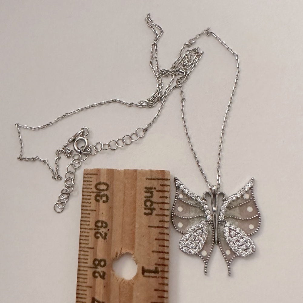 925 Silver light pink butterfly handmade enamel necklace - Picture 2 of 2